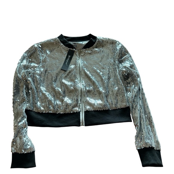 Allegra K Silver Sequin Bomber Jacket | Small - Picture 1 of 3